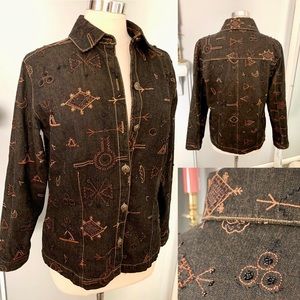 Chico’s Denim beaded Embroidered Jacket M 8